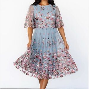 Floral Embroidered Blue Dress